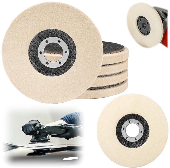 6 stuks polijstschijven van wolvilt, 125 mm vilten polijstschijf, polijstschijf van wolvilt, vilten polijstschijf, voor het slijpen, glanzen en polijsten (oppervlaktepolijstschijf)
