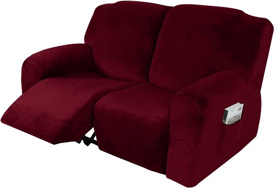 6 stuks Relaxfauteuil hoes Fluwelen Loveseat-hoezen Wasbare stretch-ligbank Zachte hoezen voor 2 kussens Relaxfauteuil Slipcover Meubelhoezen -wijn rood
