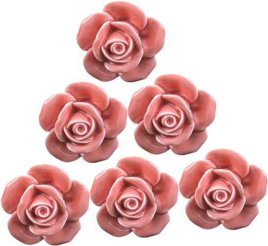 6 Stuks Rose keramische handvat witte roze knoppen geborsteld goud bloemen lade trekhendel kastdeur handgrepen deurklink Kast trek handgrepen garderobe handvat deurkrukken keramiek