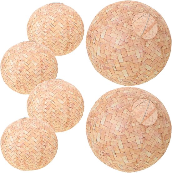 6 Stuks Rustieke Ronde Papieren Lantaarns met Cochenillepatroon Vintage Hangende Lantaarns voor Bruiloft Feest Verjaardag of Thuisdecoratie Inclusief Landhuisstijl Exterieur