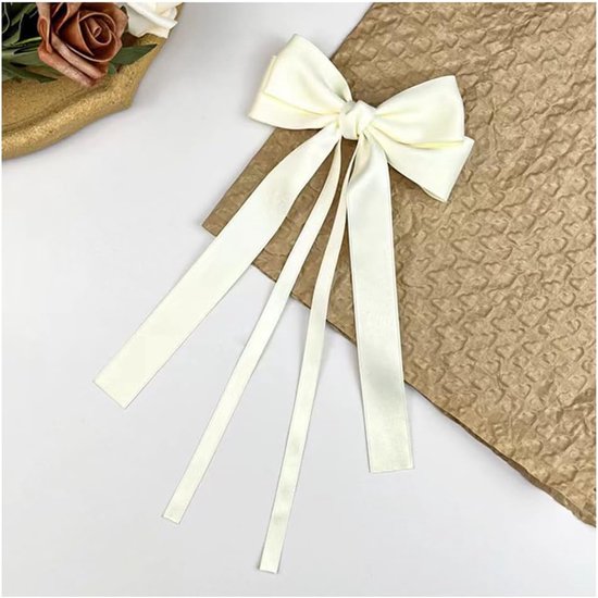 6 stuks satijnen haarspelden met strik, Franse haarstrik, lange staart, kwastband, krokodillenklemmen, elegante haaraccessoires, haaraccessoires voor vrouwen en meisjes, crème