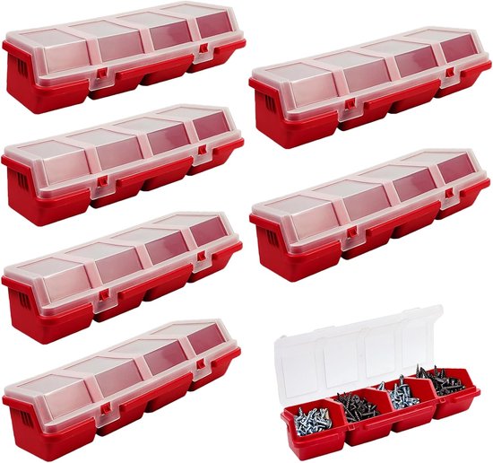 6 Stuks Schroef Organizers Opbergbakken met Deksels, Plastic Stapelbare Hardware Organizer Box voor Garage Nagels/Craft Tool Organiseren, Gereedschapskar Kast Werkbank Laden met Compartiment Bolt