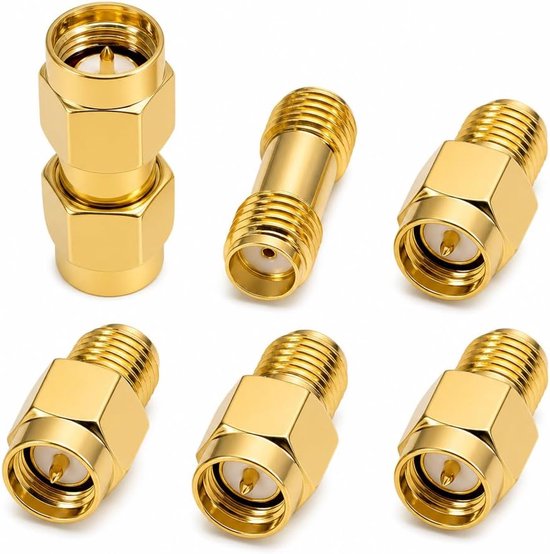 6 stuks SMA adapterkit van messing, RF coaxiale adapter voor antennes en radioapparaten, snelle verbinding zonder solderen, voor FPV-antennes, wifi-routers, camera's, signaalversterkers en