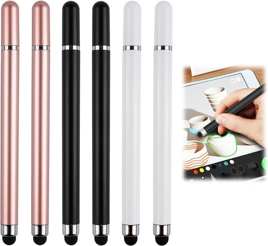 6 stuks tabletpen, stylus disc touch pen, tablet pen en rubberen pen 2 in 1, universele stylus voor tablets, smartphone, compatibel met Samsung/Huawei/Xiaomi/Android/iOS