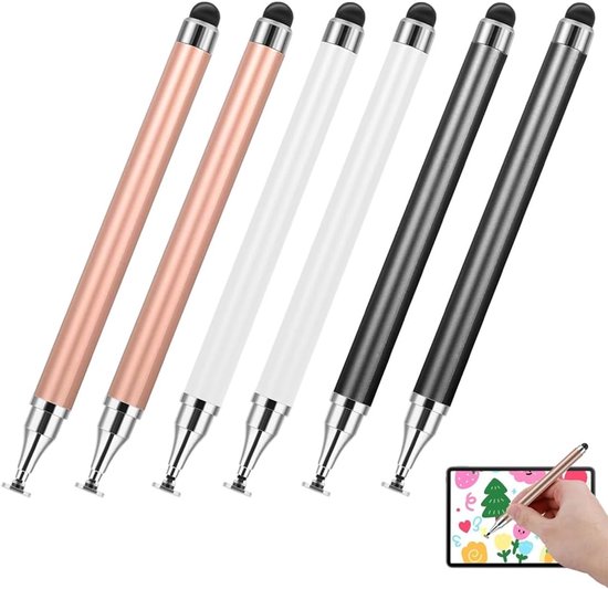 6 stuks tabletpennen voor alle tablets, 2-in-1 stylus pen touchscreen-pen, compatibel met alle mobiele telefoons/tablets