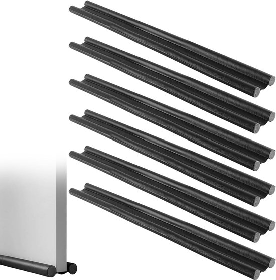 6 stuks tochtstoppers voor deuren, 96 cm, zwart, PU-deurafdichting, tochtstopper, tochtstopper voor de onderkant van de deur, windstopper, deurtochtstopper, deurafdichting, bescherming tegen