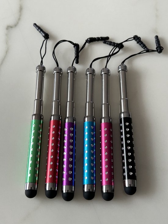 6 Stuks Uitschuifbare Touch Pen / Touchstift / Universeel / Compacte Stylus Pen / Touchscreen Pen / Tablet & Telefoon Touch Stift - Groen|Rood|Paars|Blauw|Roze|Zwart van Merkloos