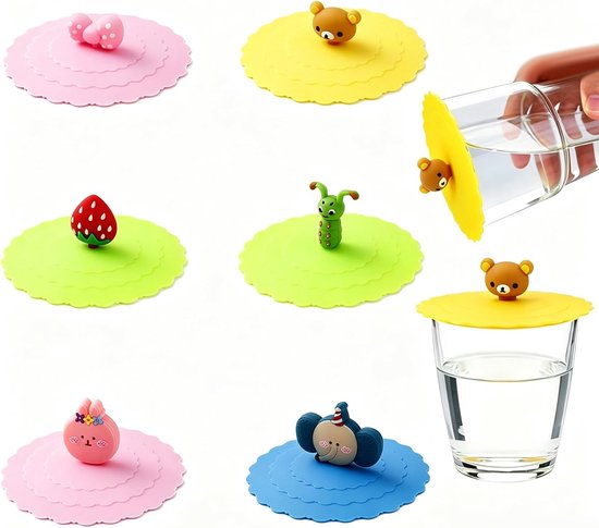 6 stuks universele siliconen deksels voor levensmiddelen, 10 cm, lekvrij, herbruikbaar, voor koffie, thee, wijnglas, decoratief, praktisch voor thuis, kantoor, picknick, buiten