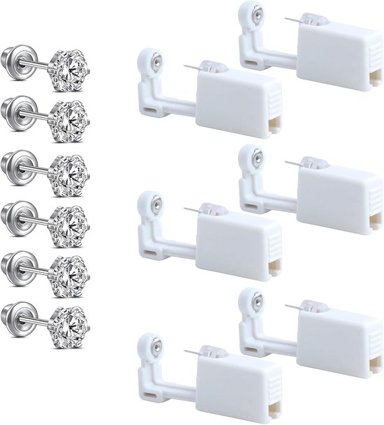 6 stuks wegwerp neuspiercing, zelfprikkelende set, veilige draagbare zelfneuspiercing, oorgaatjessteker met kroon en stalen oorstekers, 3/4/5 mm piercingset voor meisjes, vrouwen, mannen