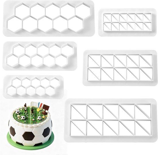 6 stuks zeshoekige koekjessnijderset, 6 maten snijders voor voetbal taartdecoraties koekjessnijders voor doe-het-zelf ambachtelijke desserts bakgereedschap