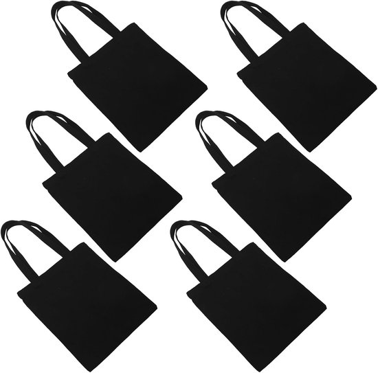 6 Stuks Zwarte Canvas Draagtas Herbruikbare Zomerreistas met Capaciteit voor DIY Schilderen Sublimatie Borduren Boodschappen Creatieve Kunstprojecten