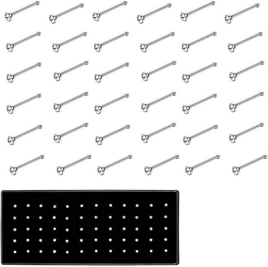 60 stuks roestvrij stalen neus rechte staaf studs ringen witte neuspiercings kit 1.8mm piercing sieraden voor vrouwen mannen chirurgisch stalen neusring met doos voor dagelijks gebruik