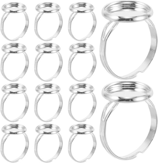 60 Stuks Verstelbare Ring Bezel Blanks Binnenmaat Zilver Ronde Ring Trays voor Steensetting DIY Sieraden Maken Duurzame Slijtvast voor Trouwringen Creatieve Ontwerpen