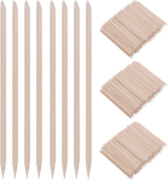 600 Stuks Bamboe Nagelstokjes - Dubbelzijdige Multifunctionele Nagelriemduwer/verwijderaar - Nagellak Verwijderen - 114 Mm Puntig en Plat Uiteinde - Manicure/pedicure Tool