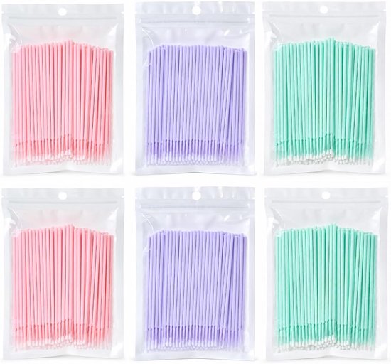 600 Stuks Microbrush,Wimperapplicators Microbrush,Stevig en Duurzaam,Moeilijk te Breken,Multifunctioneel,Geschikt voor Make-up(Lichtpaars+Lichtroze+Muntgroen)