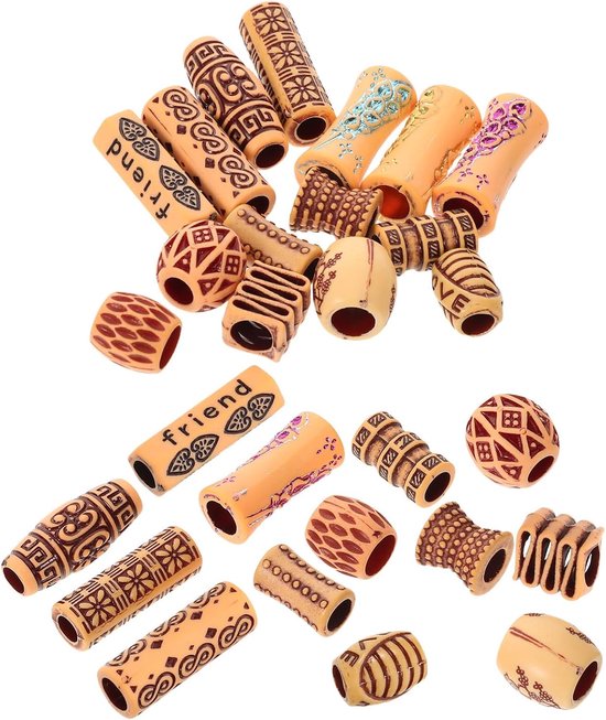 65 Stuks Houten Haarkralen voor Vlechten met Grote Natuurlijke Gesneden Dreadlock Accessoires Comfortabele Veilige Haarringen voor Meisjes Vrouwen voor Knutselen Haarstyling