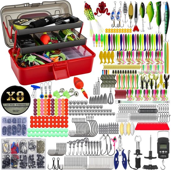 680 stuks visspullen set, gemengd vissersaas kit met aashaken vistang visschaal voor snoek, forel, baars, 3-laagse viskoffer geschikte visuitrusting compleet voor beginners en professionals