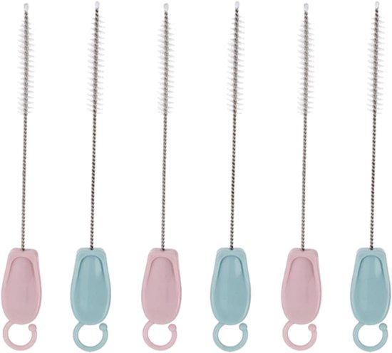 6stuks Delige Rvs Drinkrietjesborstel Met Nylon Borstels Grondig Reinigen Van Babyflessen Duurzaam Effectief Schoonmaakgereedschap
