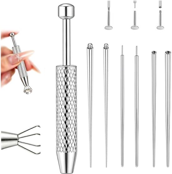 7 Delige Set van Rechte Taper en Balletje Grijper in Titaniumstaal Zilver Compatibel met Flatback Oorbellen voor Oor Neus Lip