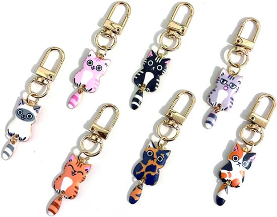 7 stuks kattensleutelhangers, schattige kattensleutelhanger, cadeau voor kattenliefhebbers, verjaardagscadeau, cadeautje
