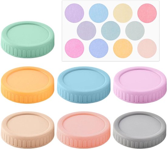 7 stuks kunststof afdekking, 1 stuk sticker voor het ronde etiket, multifunctionele drankafdekking, duurzame herbruikbare en creatieve afdekking.