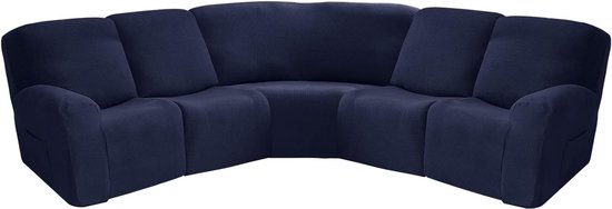 7 Stuks L-vorm Sectioneel Relax Fauteuilhoes Elastisch 5 Zits Hoes Fauteuil voor Woonkamer, Spandex Jacquardstof Kleine Ruitjes-marineblauw