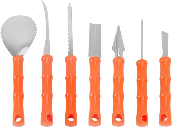 7 stuks pompoen snijset, Halloween pompoen carving tools roestvrij staal snijgereedschap pompoen met sjablonen pompoensnijset voor kinderen en volwassenen gezinnen outdoor pompoen decoratie