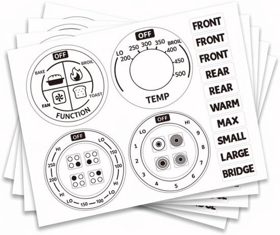 70 stuks kachelwijzerplaatstickers, knopsymbool zelfklevende stickers cirkelvormige functie temperatuurschakelaar indicator stickers transparante brander bedieningsknop markers voor