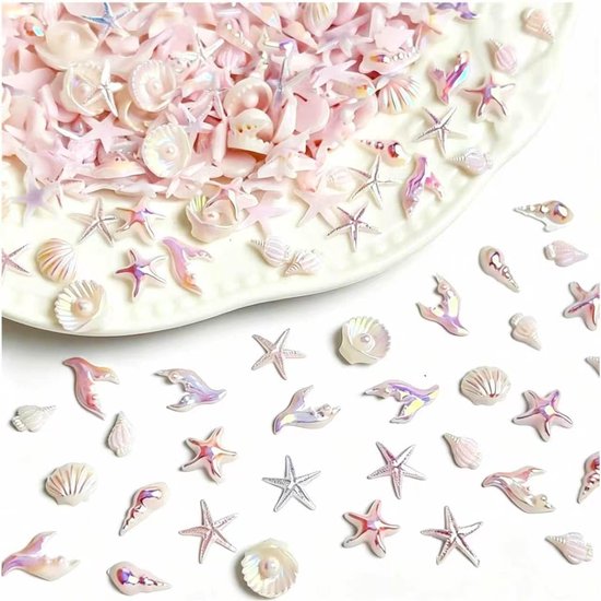 70 stuks nail art bedels zomer zee nageldesign van hars, nail art mini nageldecoratie stenen 3D nail art glitterstenen nagels kleurrijke strass-steentjes kleine zeester schelp nagelsieraden set
