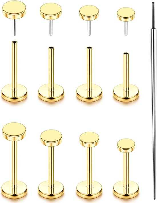 8 stuks 16 G/18 G/20 G piercing oor chirurgisch staal neuspiercing set goud/zilver CZ piercing oor tragus helix conch kraakbeen lip zilver goud 6/7/8 mm