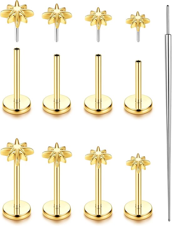 8 stuks 16 G/18 G/20 G piercing oor chirurgisch staal neuspiercing set goud/zilver CZ piercing oor tragus helix conch kraakbeen lip zilver goud 6/7/8 mm