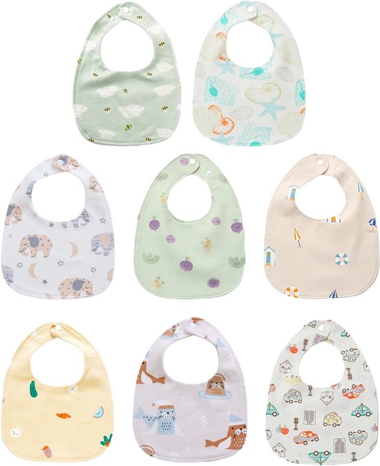 8 stuks babyslabbetjes, absorberende babyslabbetjes van katoen, peuterbandana, verstelbaar slabbetje met drukknop, sabber-slabbetjes, geschikt voor 0-36 maanden