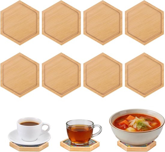8 stuks bamboe onderzetters, zeshoekige houten onderzetters voor doe-het-zelf ambachten mozaïek kunst koffiekop, perfect voor woondecoratie en woonkamer