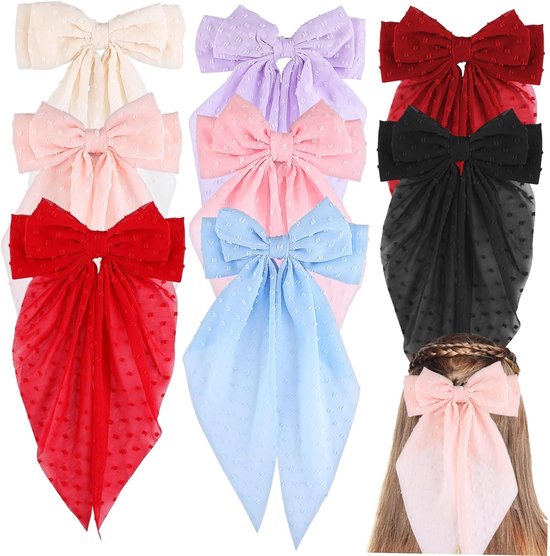 8 Stuks Delige Chiffon Haarstrikclips in Stevige Grote Haarclips voor Meisjes Vrouwen Modieuze Accessoires die Stijl aan Elk Kapsel Toevoegen