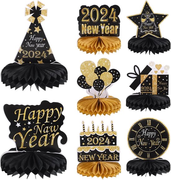 8 Stuks Delige Unieke Honingraatballen met Nieuwjaarsthema Creatieve Papieren voor Lentefestivals Veelzijdige Feestversiering voor Tafel Kantoor