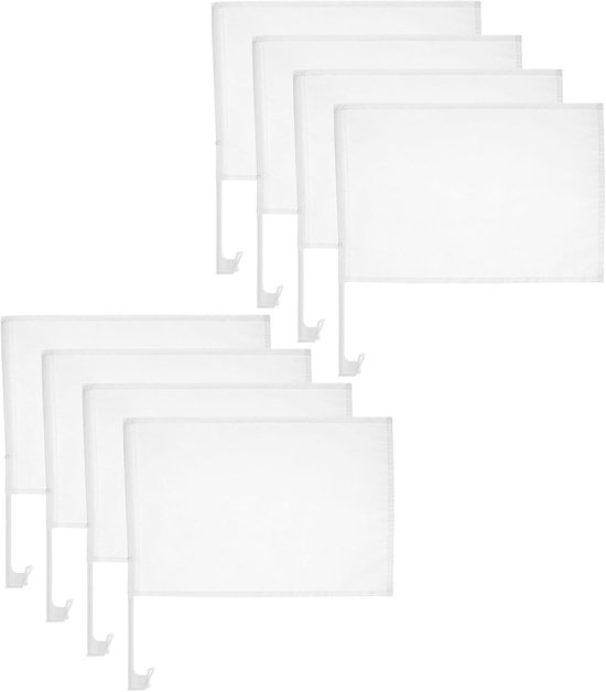 8 Stuks Delige Witte Kleine Auto Vlaggen met Duurzame Dubbelzijdige Sublimatie Vlaggen voor Parade DIY Autodecoratie Geschikt voor Tuin Kantoor Buitengebruik