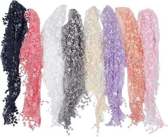 8 stuks driehoekige sluiers, bruidsmis mantilla sluiers, geborduurde driehoekige sjaal, religieuze gebedshoofdbedekking voor bruidsmeisjes