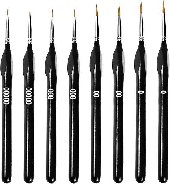 8 stuks fijne detailpenselenset, schilderen op nummer, modelbouw, detailkwast, fijn, miniatuur, voor nagelkunst, acryl, aquarel, olieverfschilderij, lijnschilderen
