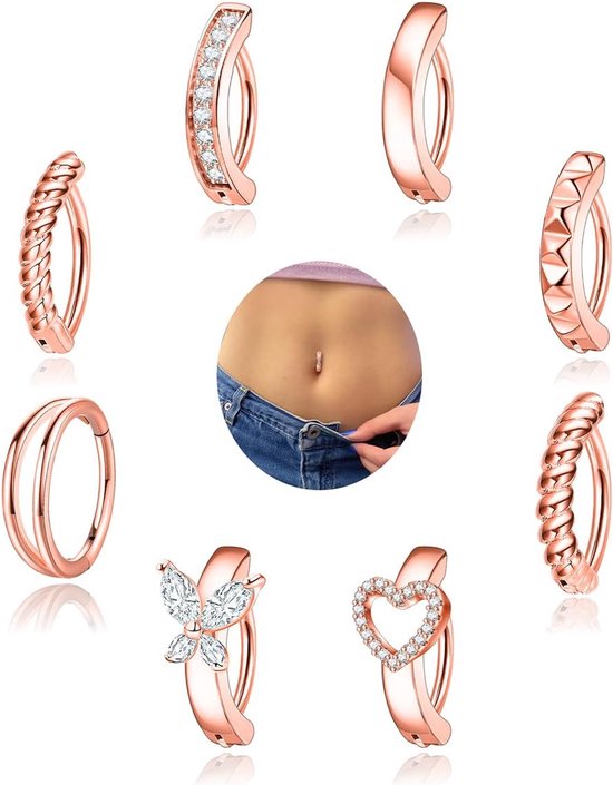 8 stuks navelpiercing set goud zilver