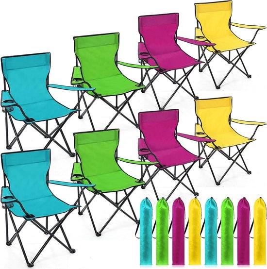 8 stuks opvouwbare campingstoelen met bekerhouder en draagtas, normale maat, draagbare lichtgewicht gazonstoel met zijvak van gaas voor vissen, wandelen, picknick, feest, strand, outdoor