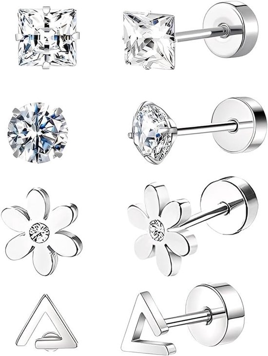 8 stuks piercings oor tragus piercing zilver lip piercing tragus piercing oor piercing helix piercing neuspiercings chirurgisch staal sieraden set 8mm 20G staaf met zirkonia voor mannen en