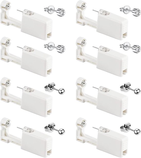 8 stuks, wegwerpbaar oorstudpistool, piercingpistool met oorstekers, veilig en pijnvrij, asepis-piercing-accessoires, Allgemeiner Zweck, ABS + metaal, Tsjechische