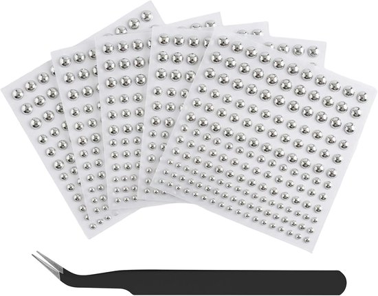 825 stuks neppiercings om op te plakken, zilveren piercingballetjes (3/4/5/6 mm), metaallook zonder gat, zelfklevende nep-neuspiercing, lippiercing, wenkbrauwpiercing met pincet