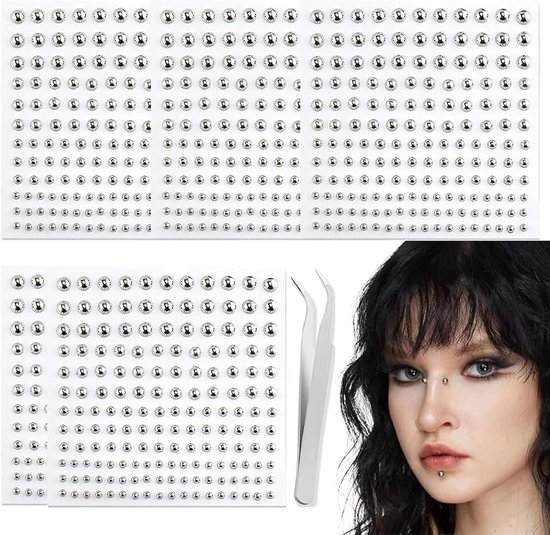 825 stuks valse lippiercing, zelfklevend, Y2K, neuspiercing, zelfklevend, wenkbrauwpiercing, punk, lippen, studs, ballen, zilver, niet penetrerend om te plakken, Meerkleurig