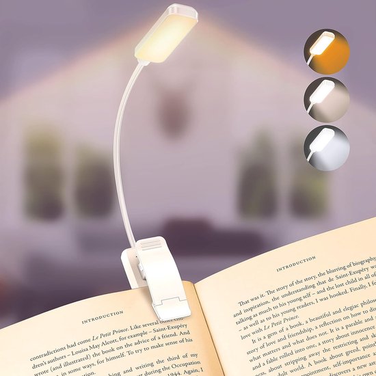 9 LED Clip op Boek Licht, 3 Eye-Protecting Modes Flexibele Leeslamp Boek Lamp (Warm&Cool Wit Licht) -Traploos Dimmen, Oplaadbaar, Lange Batterijlevensduur, 4-Level Power Indicator-wit van Merkloos