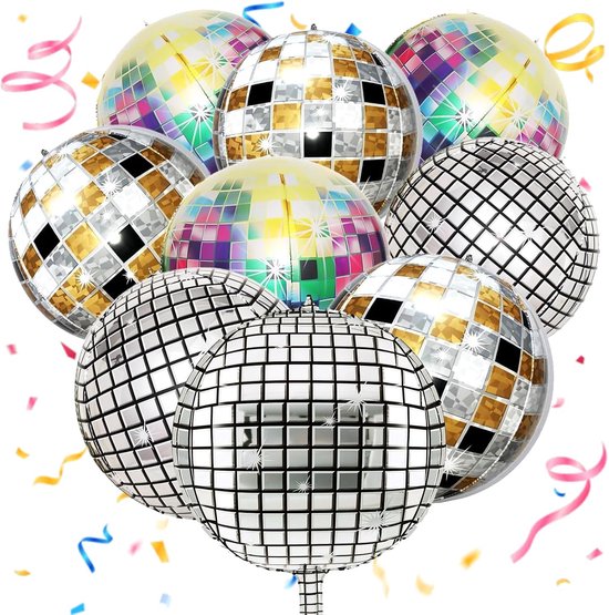 9 stuks ballonnen, 56 cm gekleurde ballonnen, discoballonnen met ruitpatroon, 4D-spiegel, folieballonnen, voor eindejaarsbal, bruiloft, 9 stuks