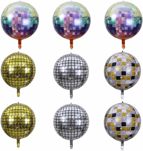9 stuks discobalballonnen van 55,9 cm, 4D-spiegeldecoratie voor retro feest