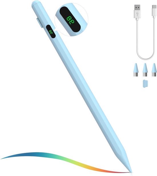 Actieve Universele Stylus Pen voor Touch Screen, Blauw met Power Display. Compatibel met iPad, iPhone, Samsung, Tablet en meer.