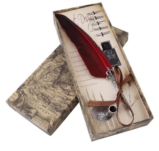 aladdien - 0,5 Mm Ganzenveren Dompelpen - Antieke Borstelpen - Perfect voor Schrijven - Rood - Kwalitatieve Pen - Ideaal als Geschenk - Lege Inktfles