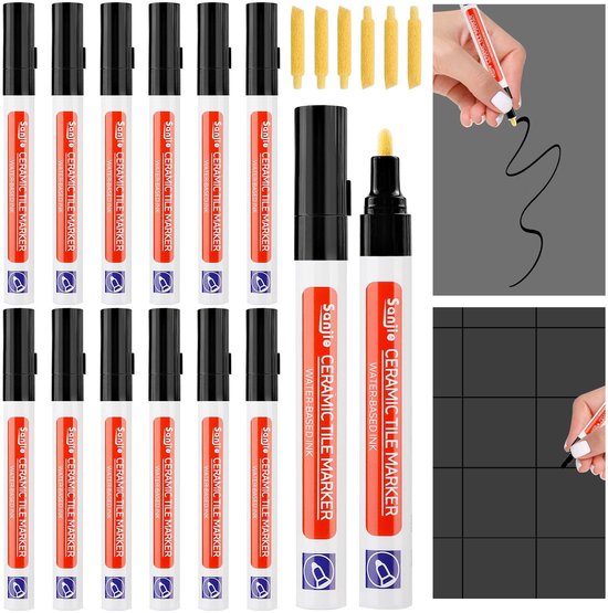 Allecto - Joint Pen - Tegelherstelpen - 12 stuks - Zwart - Waterdicht